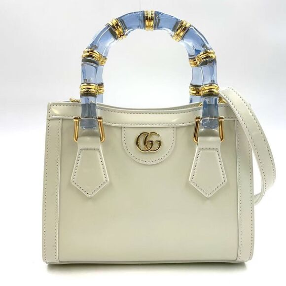 Gucci Handbags - Gucci Diana Leather White Mini Tote Bag Gold 832936